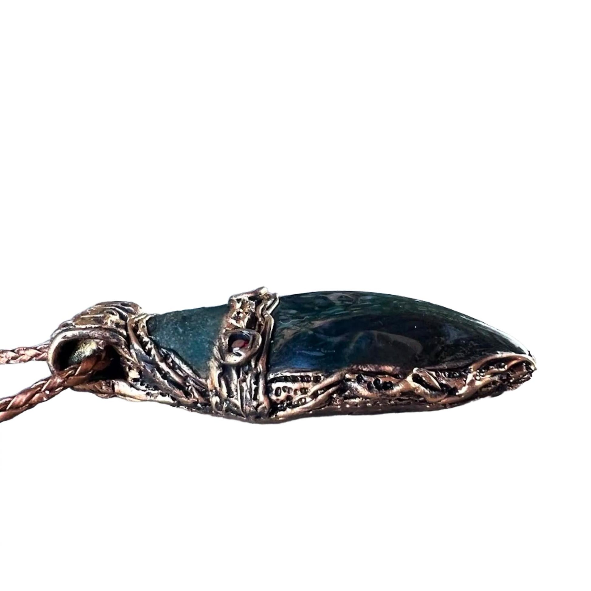 Raw Emerald and Moss Agate Necklace -  Green Healing Crystal Amulet