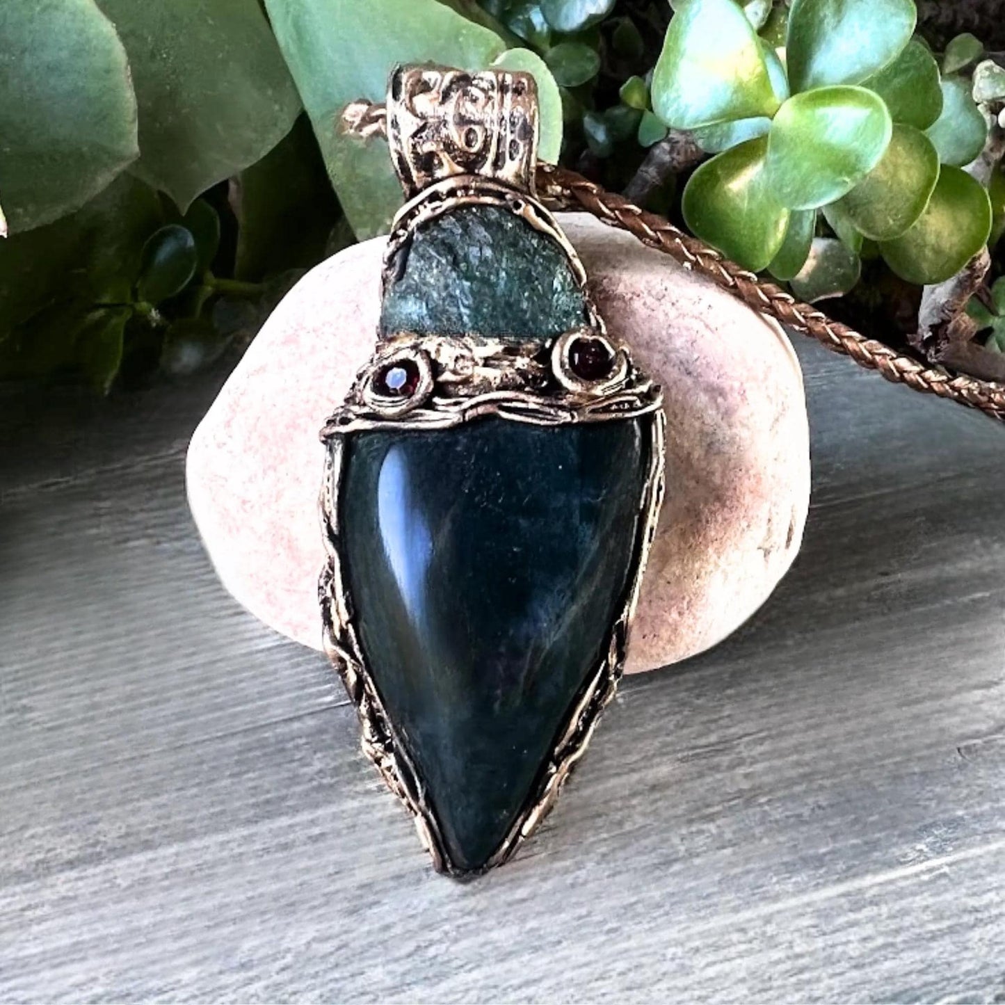 Raw Emerald and Moss Agate Necklace -  Green Healing Crystal Amulet