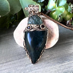 Raw Emerald and Moss Agate Necklace -  Green Healing Crystal Amulet