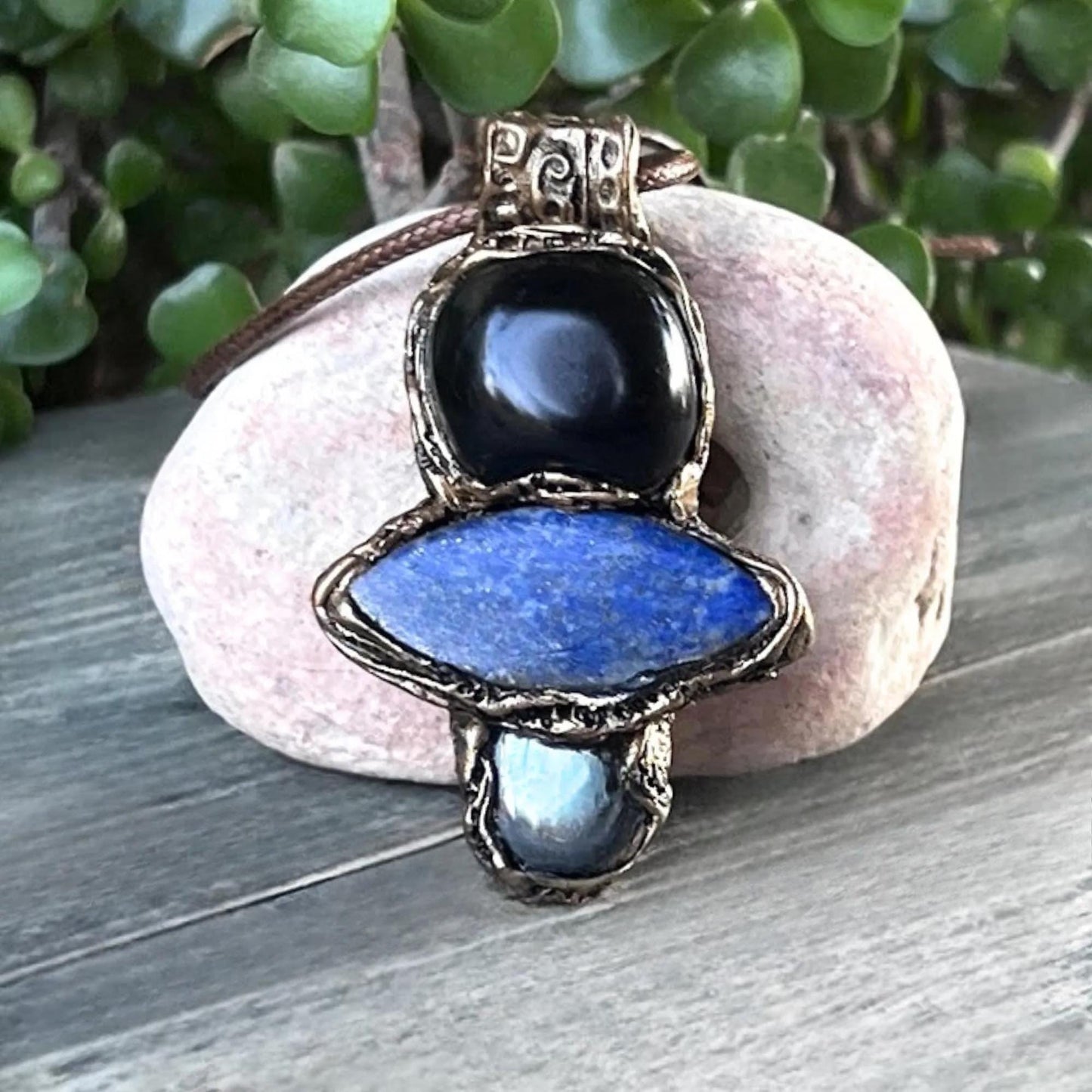 Obsidian Lapis Lazuli Hematite Pendant Necklace -  Empath Protection Crystal Amulet