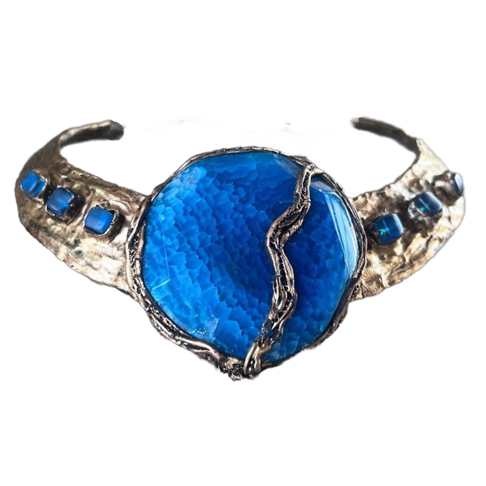 Blue Stone Choker Necklace -  Chunky Statement Collar Jewelry