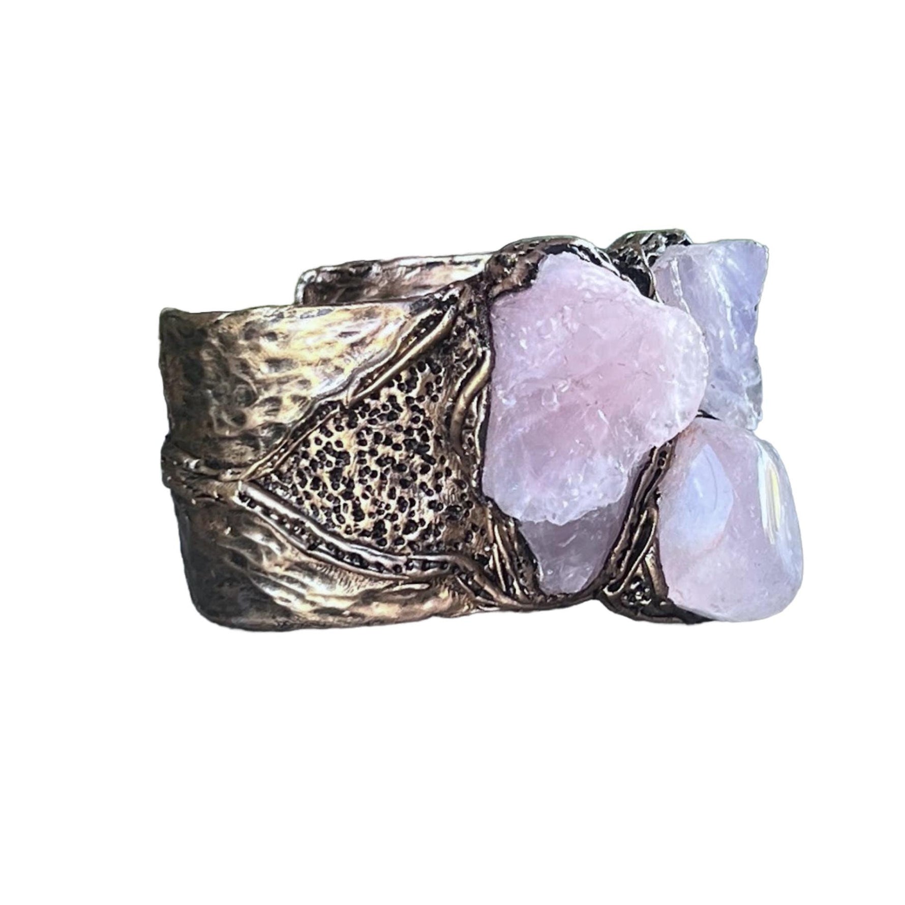 Gemstone Rose Quartz chunky cuff bracelet large statement