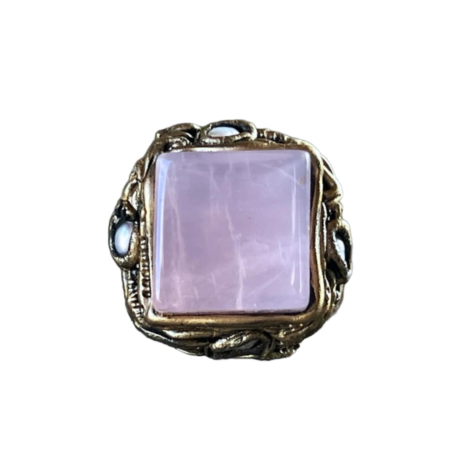 Chunky Rose Quartz Pink Stone Cocktail Ring