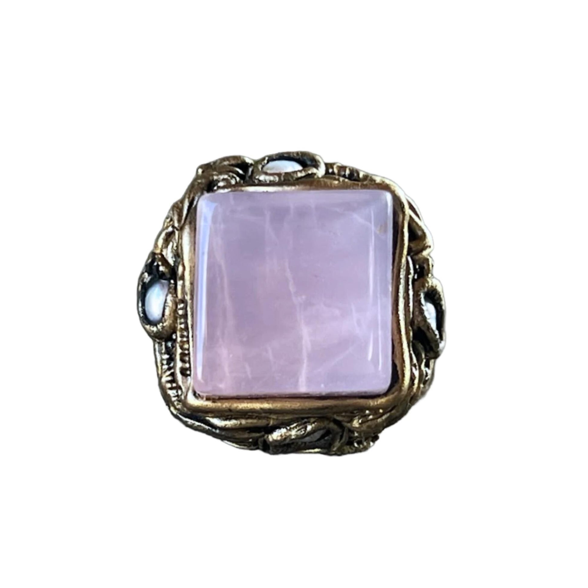 Chunky Rose Quartz Pink Stone Cocktail Ring