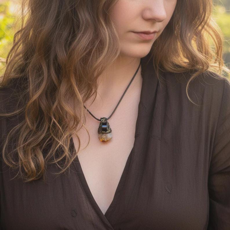 Citrine and Pyrite Chunky Bracelet - Statement Gemstone Cuff