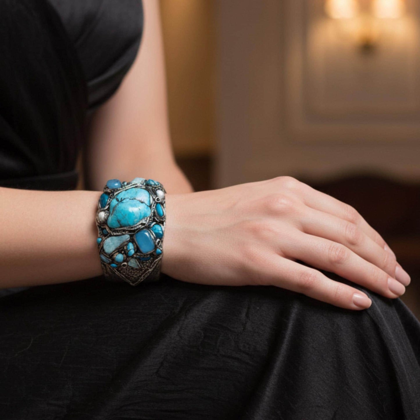 Turquoise bracelet gemstone Boho cuff