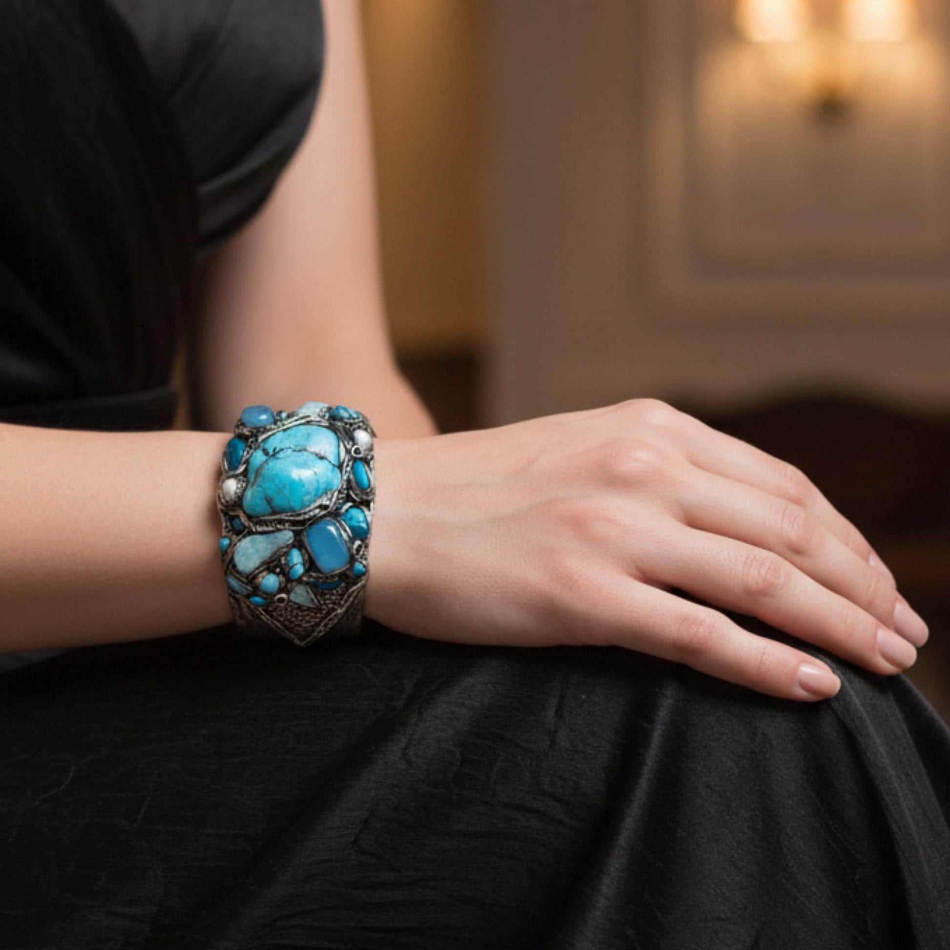 Turquoise bracelet gemstone Boho cuff