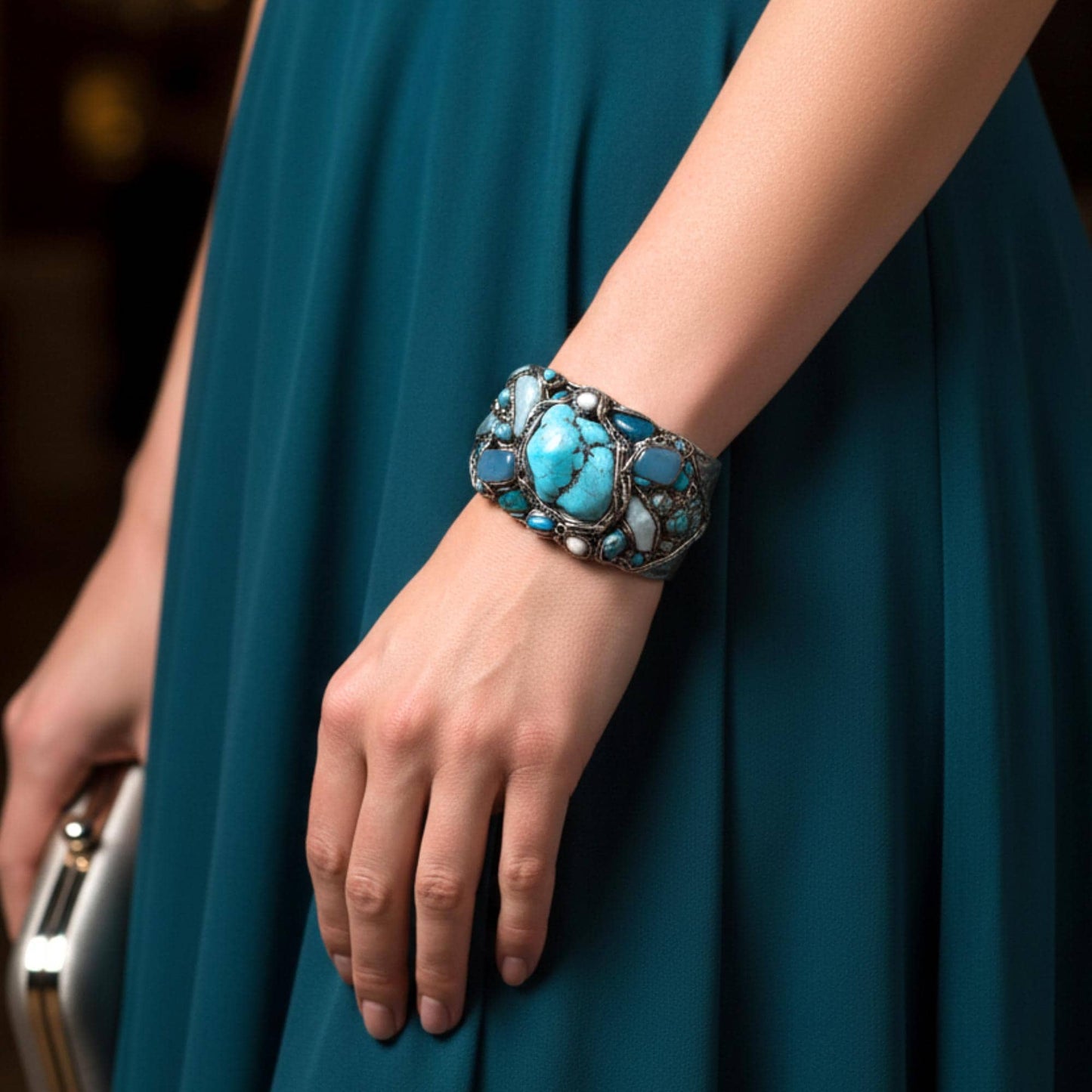 Turquoise bracelet gemstone Boho cuff