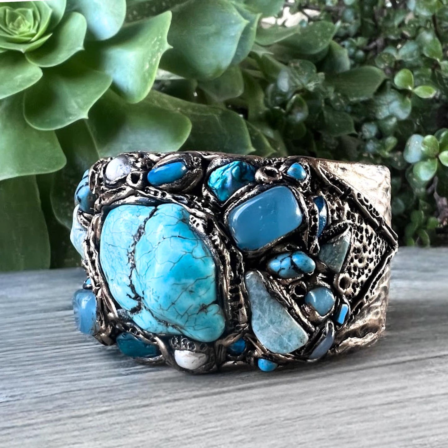 Turquoise bracelet gemstone Boho cuff