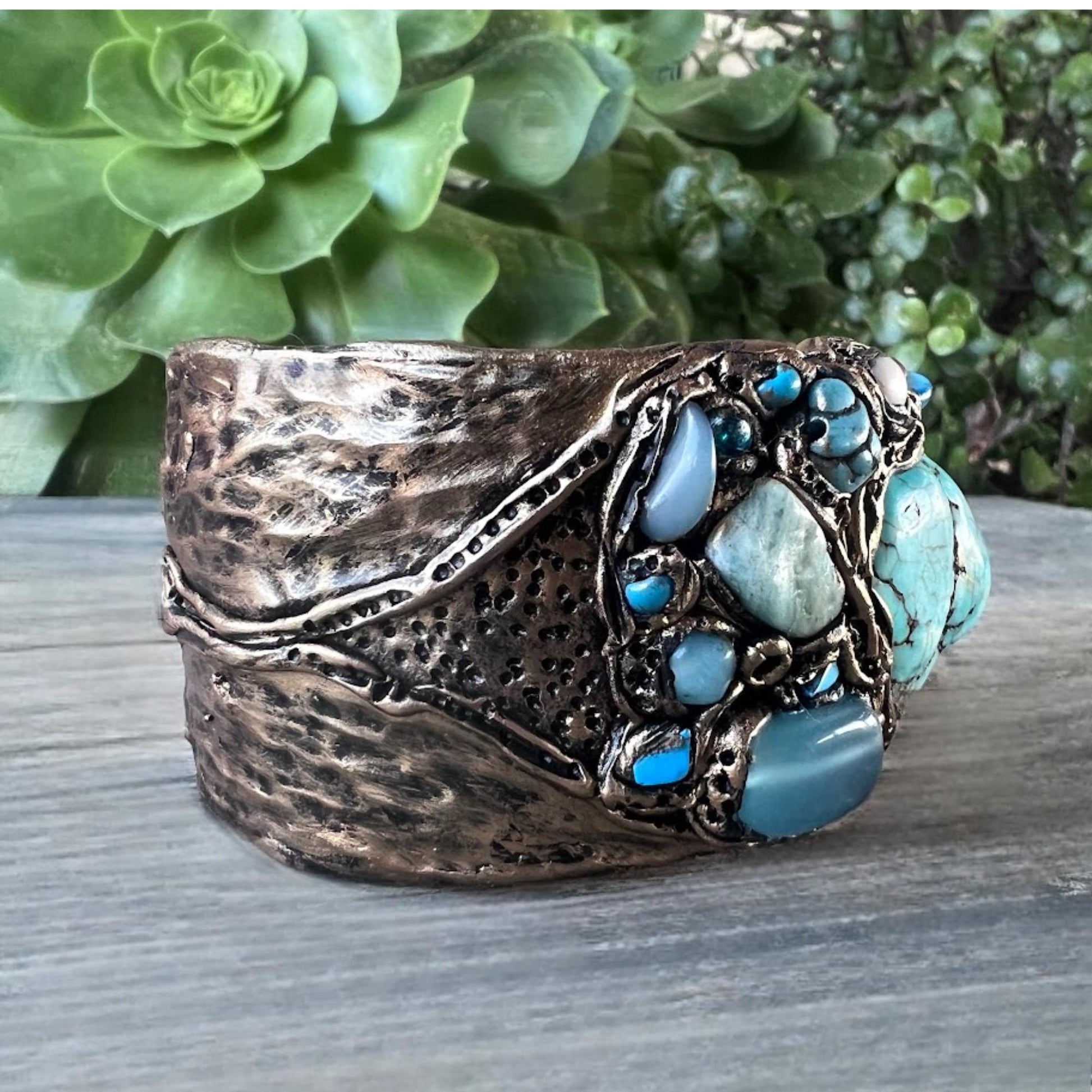 Turquoise bracelet gemstone Boho cuff