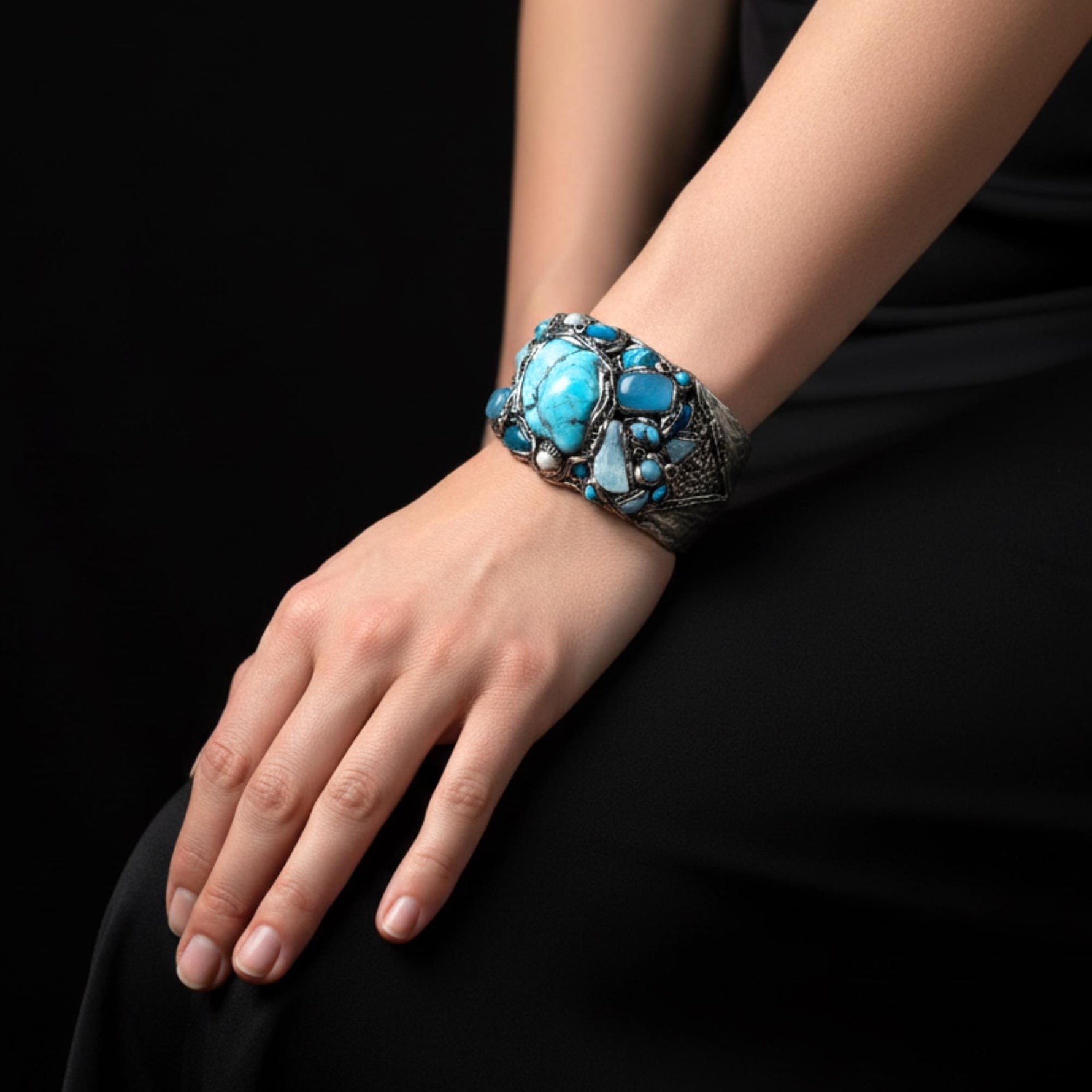 Turquoise bracelet gemstone Boho cuff