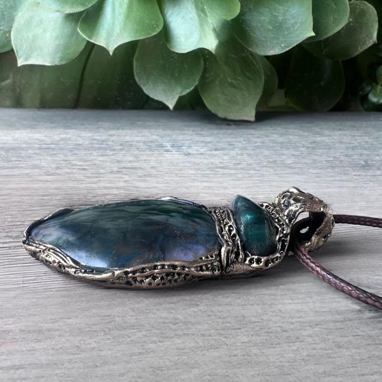 Moss Agate and Jade Statement Necklace -  Green Crystal Amulet