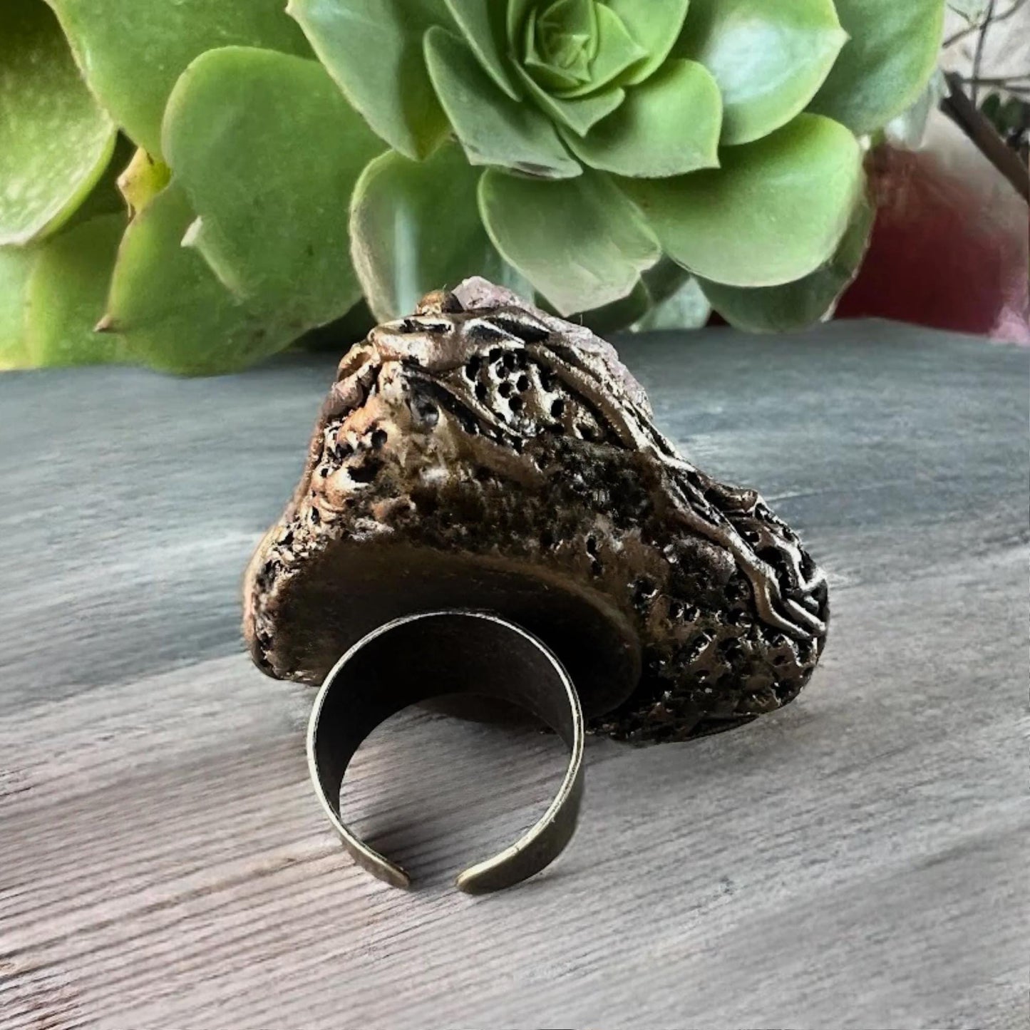 Raw Rose Quartz Crystal Chunky Ring Large Stone Oversized Cocktail Ring