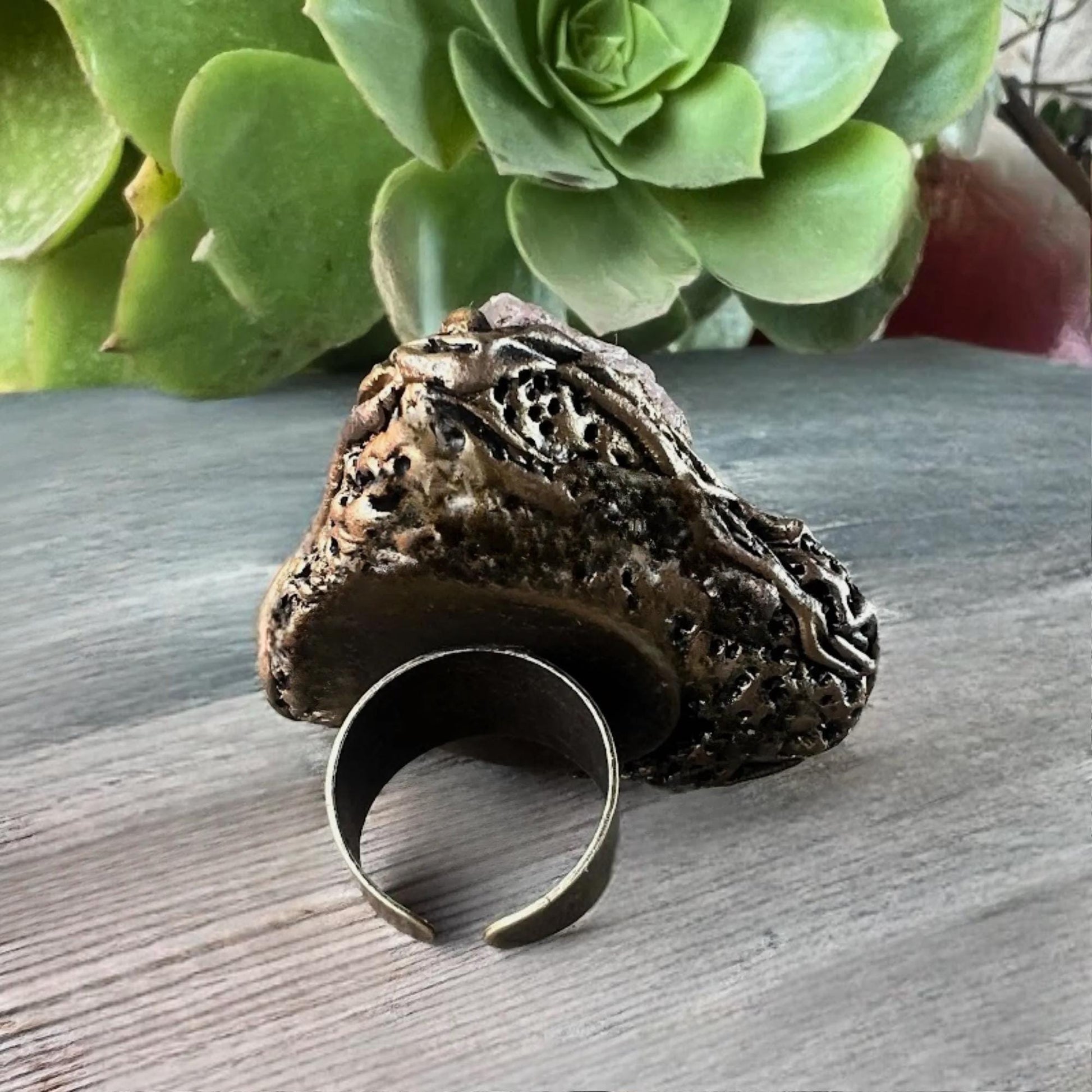 Raw Rose Quartz Crystal Chunky Ring Large Stone Oversized Cocktail Ring