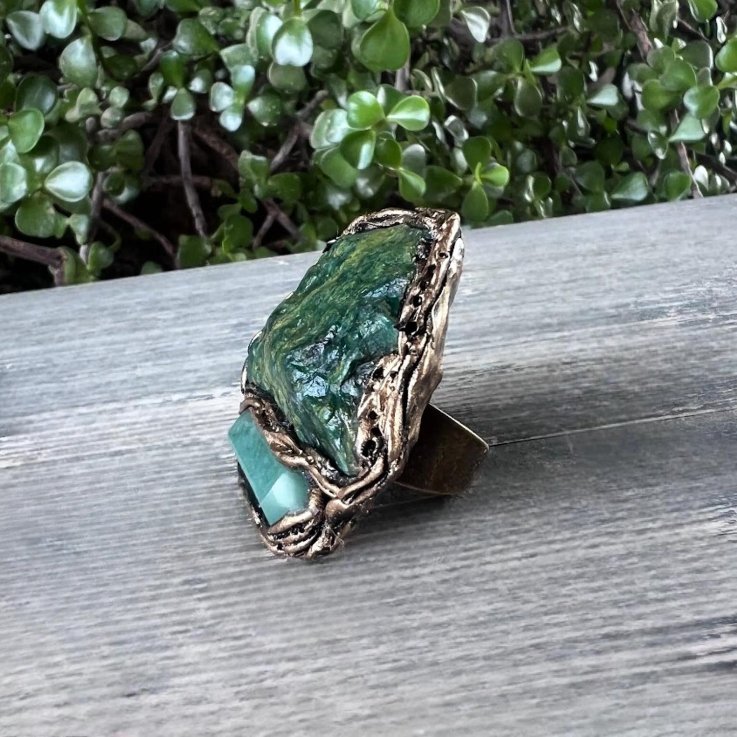 Buddstone Aventurine Statement Ring -  Chunky Green Crystal Cocktail Ring