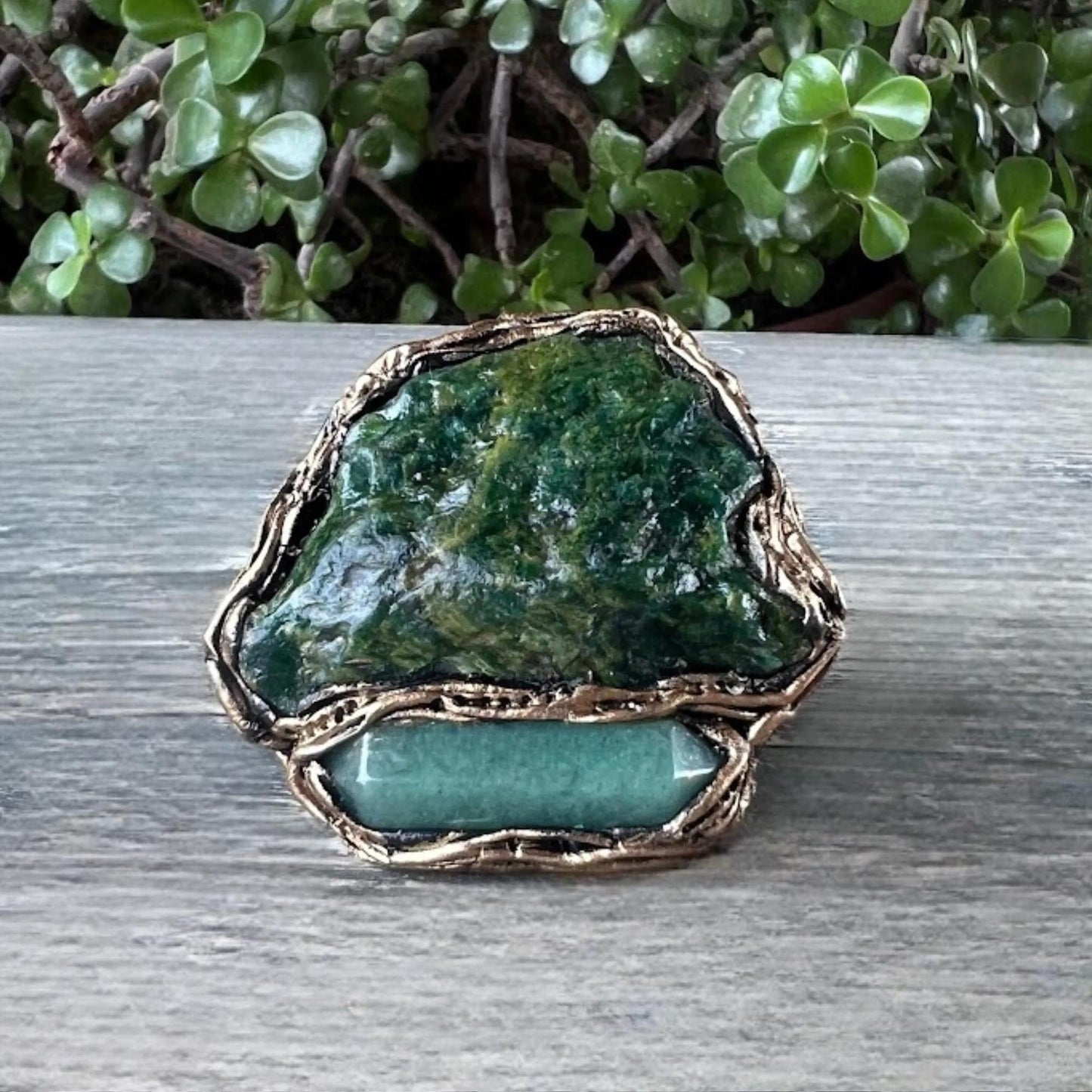 Buddstone Aventurine Statement Ring -  Chunky Green Crystal Cocktail Ring