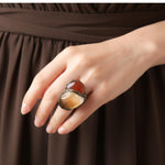 Citrine and Carnelian Chunky Stone Ring - Statement Crystal Cocktail ring