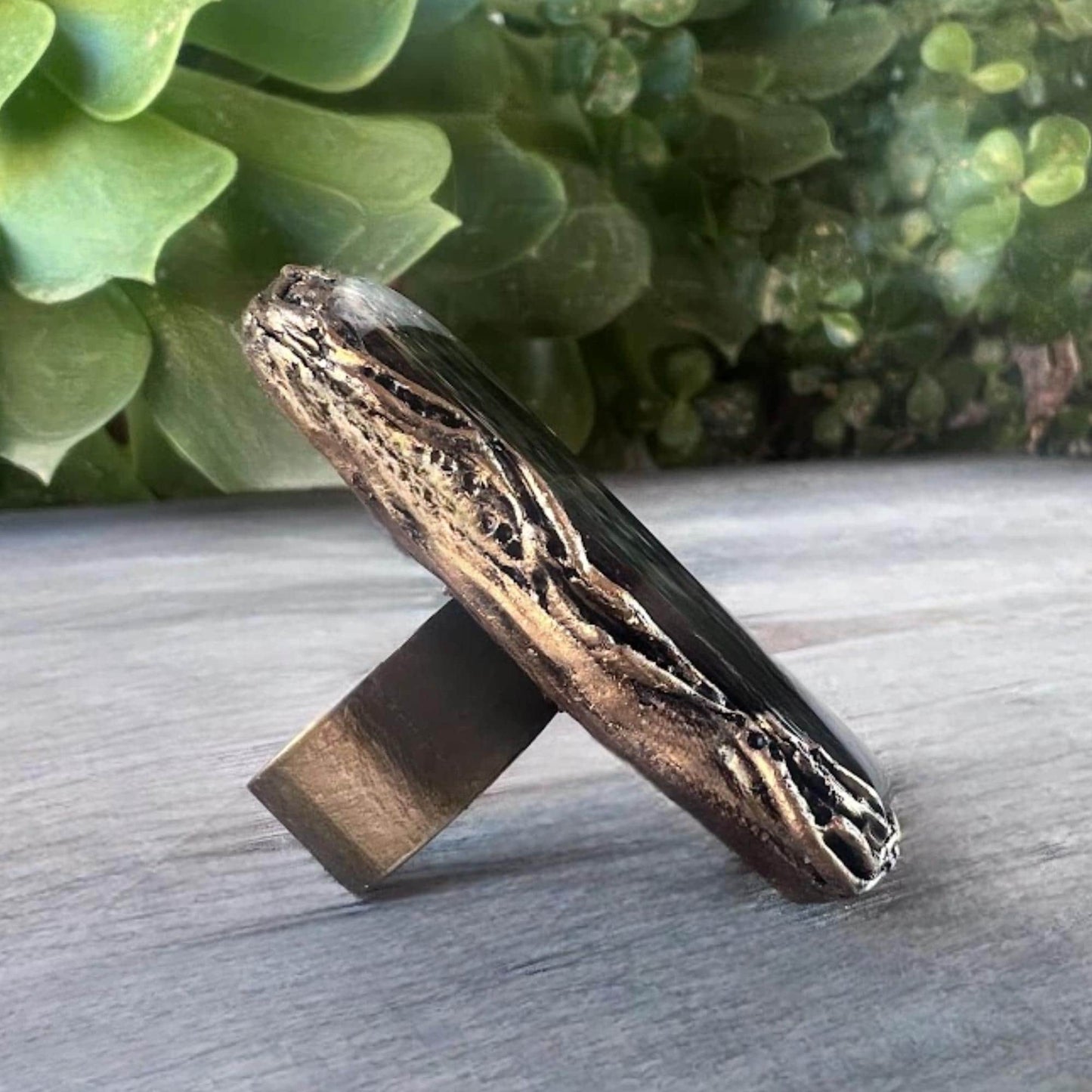 Black Onyx Full Finger Ring Chunky Cocktail Oversized Rectangle Ring