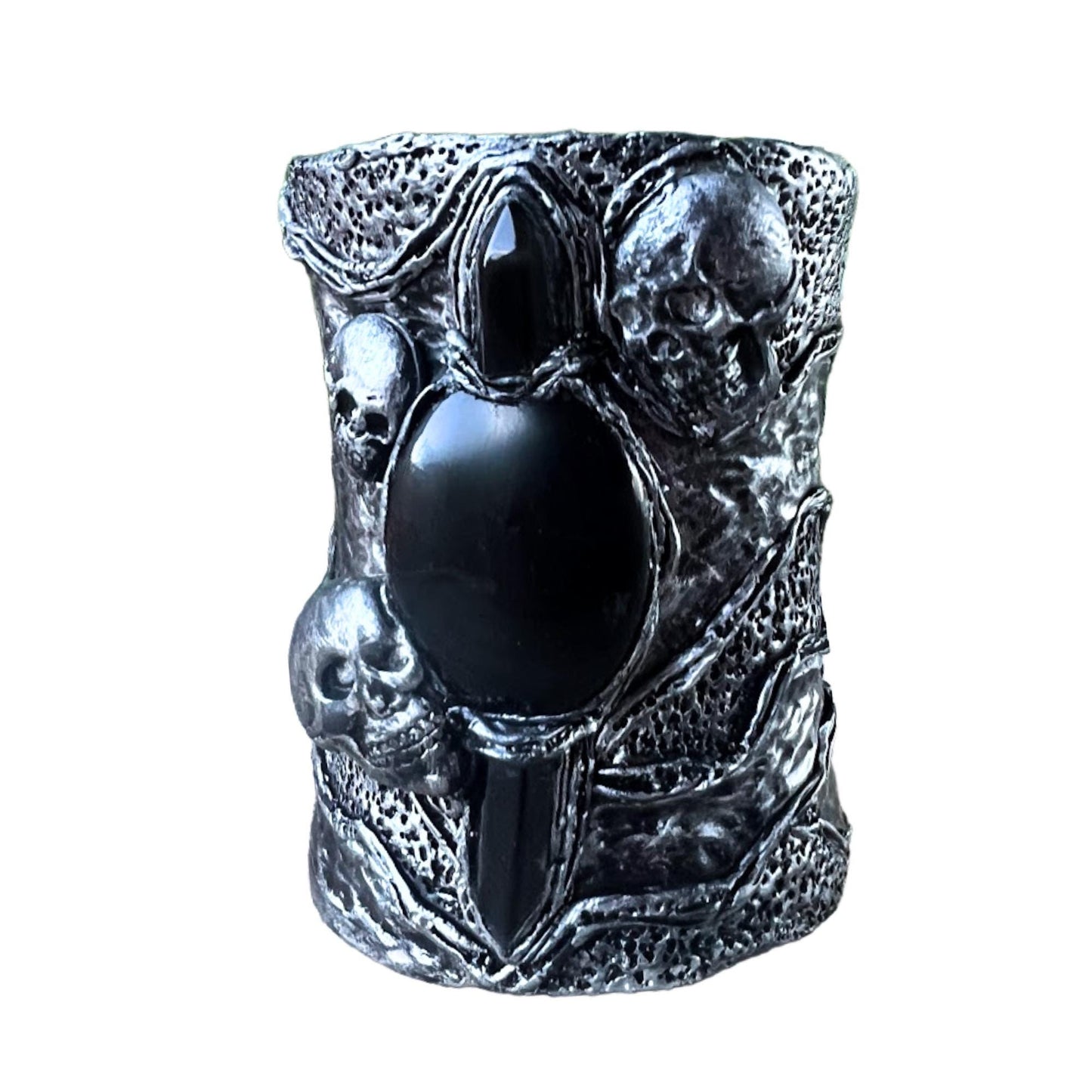 Gothic Skull Onyx Wide Cuff Bracelet -  Unique Gothic Wedding Jewelry