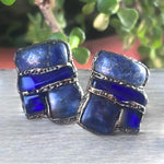 Blue Lapis Lazuli and Sodalite Statement Clip On Earrings