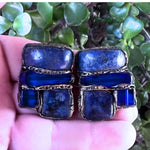 Blue Lapis Lazuli and Sodalite Statement Clip On Earrings