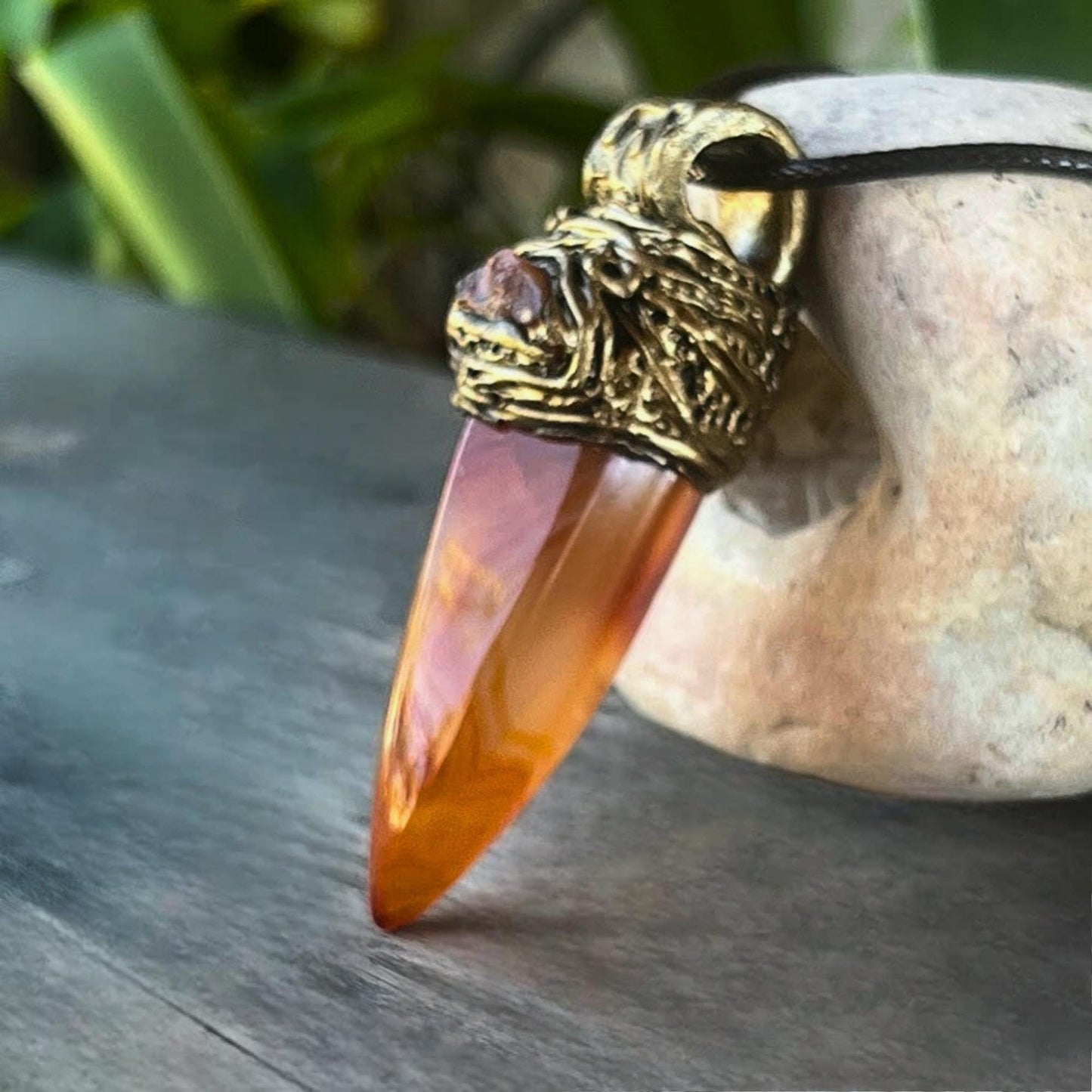 Carnelian Pendant Crystal Point Amulet Necklace