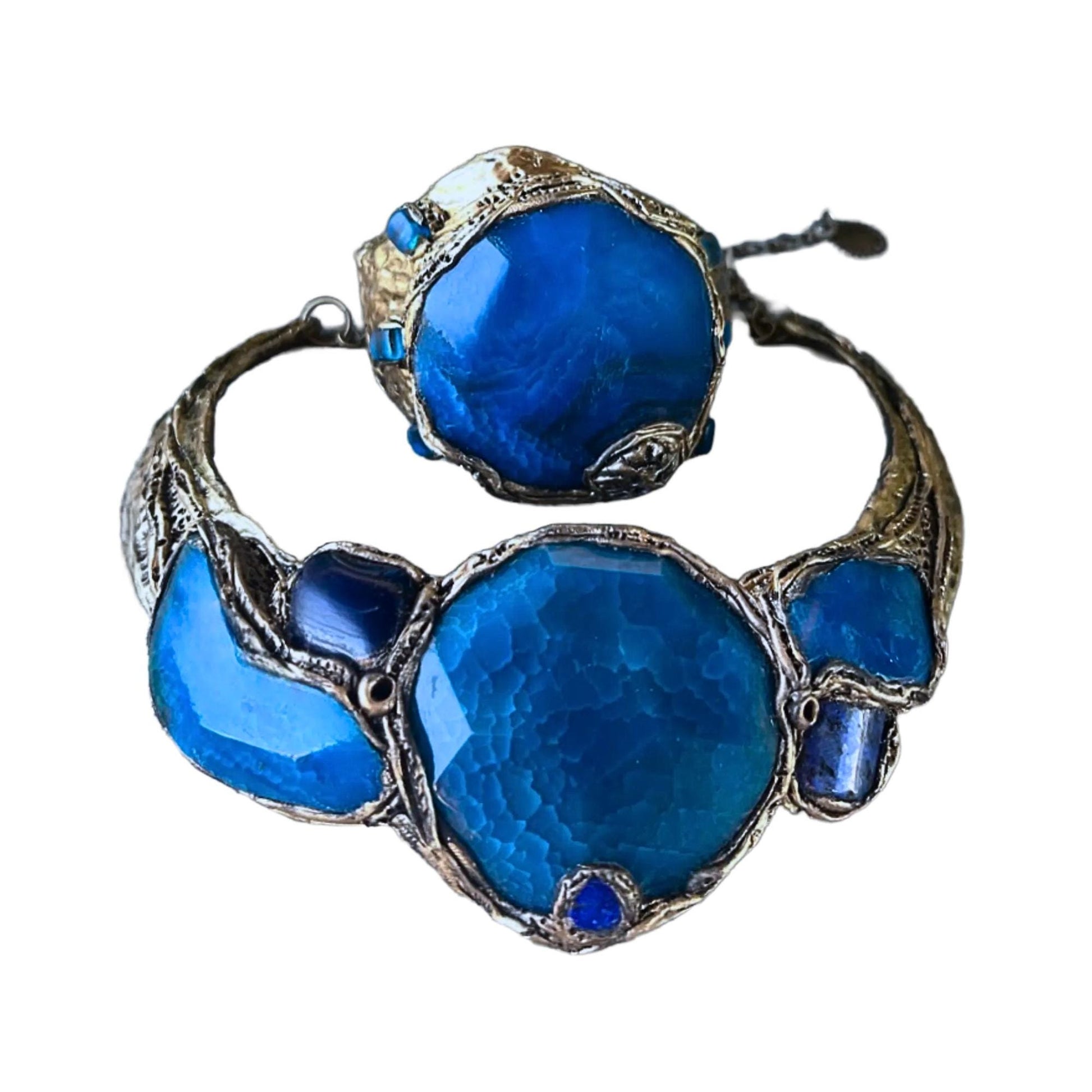 Blue Agate Stone Choker Collar Necklace Statement Bib Chunky Necklace