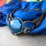 Blue Agate Stone Choker Collar Necklace Statement Bib Chunky Necklace