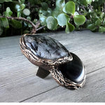 Tourmalinated Quartz and Onyx Chunky Ring -  Oversized Black Stone Modern Cocktail Ring