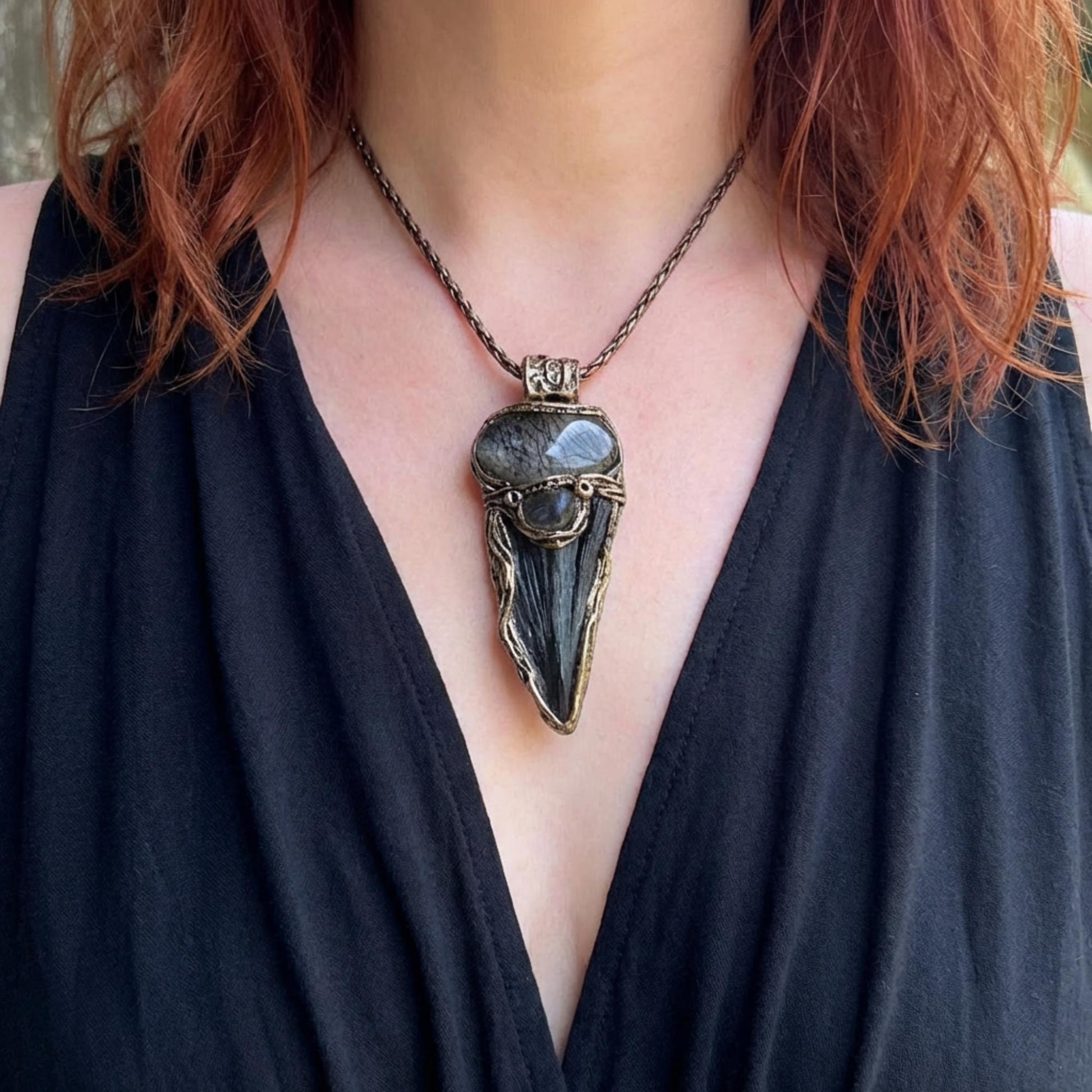 Tourmalinated Quartz and Onyx Chunky Ring -  Oversized Black Stone Modern Cocktail Ring
