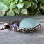 Green Aventurine Amethyst Pendant Necklace -  Large Heart Crystal Amulet
