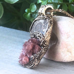 Ammonite Fossil and Aragonite Pendant -  Natural Earth Stone Amulet Jewelry