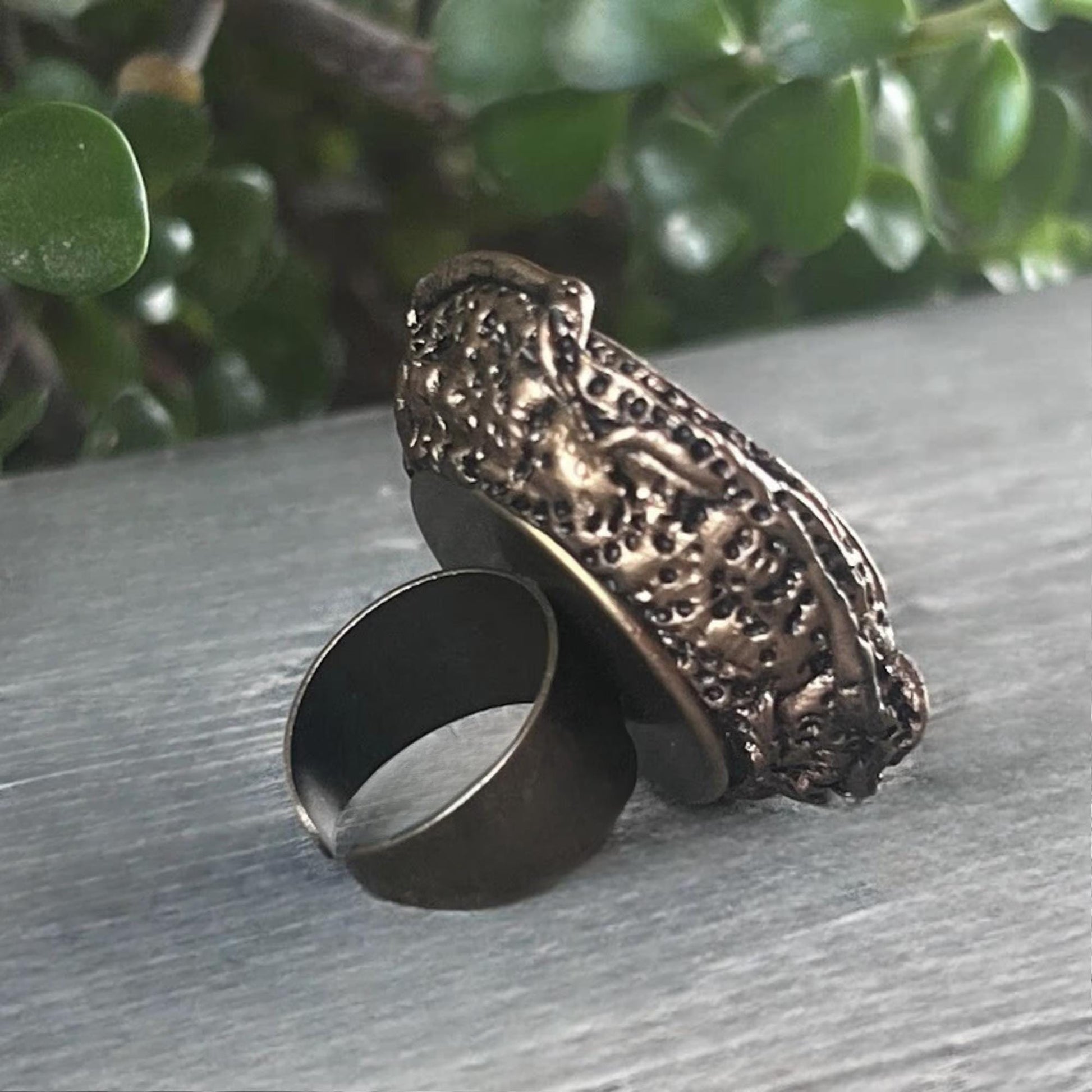 Chunky Amber and Ammonite Fossil Ring -  Bold Organic Statement Piece