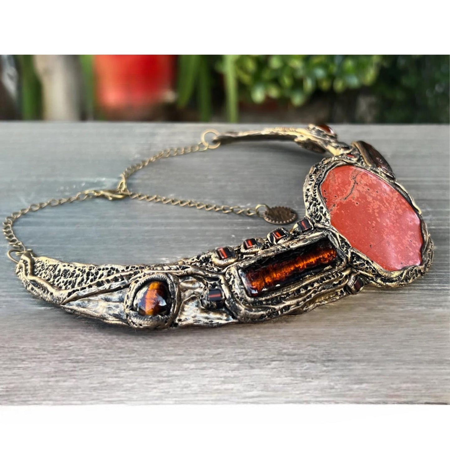 Red Jasper Chunky Statement Choker -Artistic Cluster Necklace