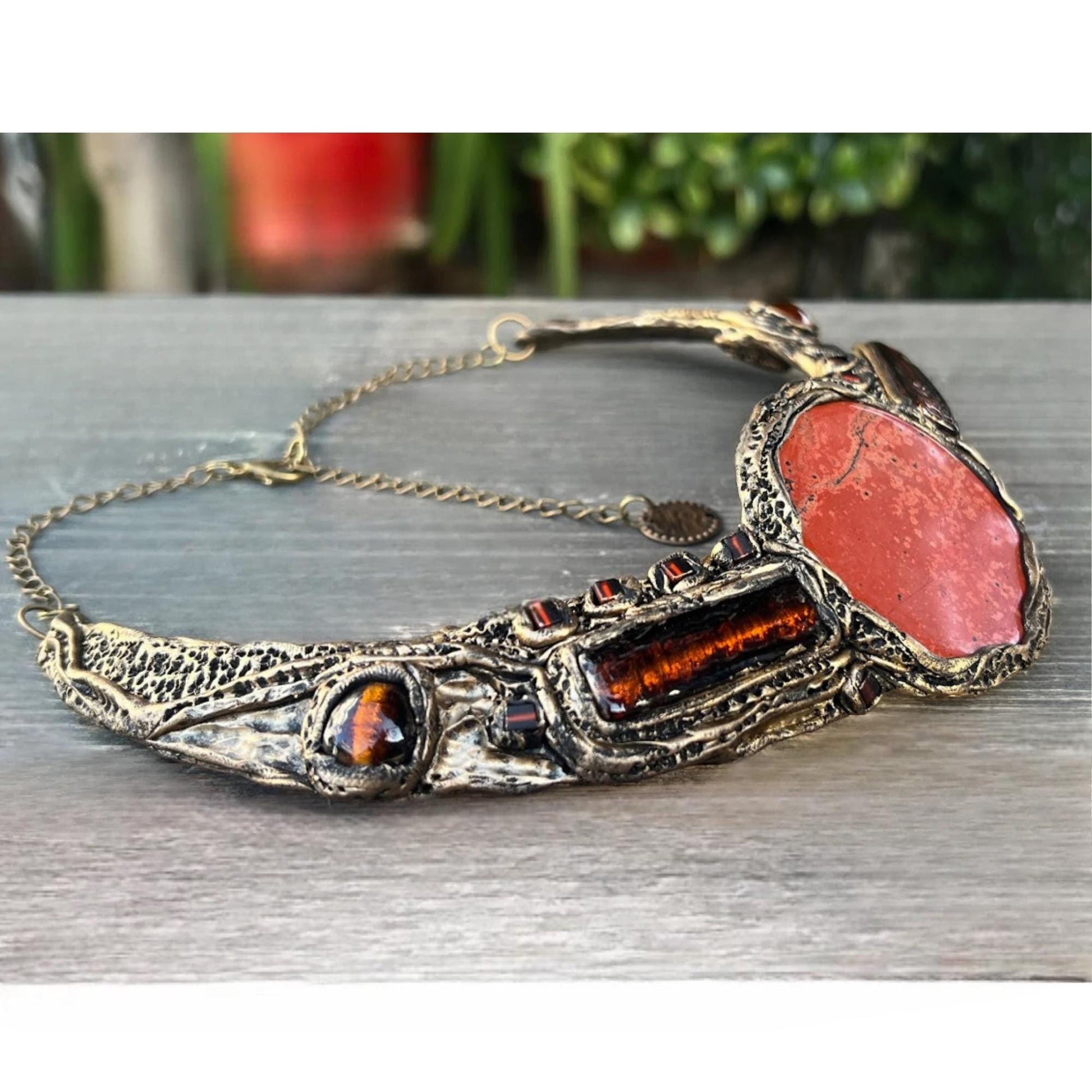 Red Jasper Chunky Statement Choker -Artistic Cluster Necklace