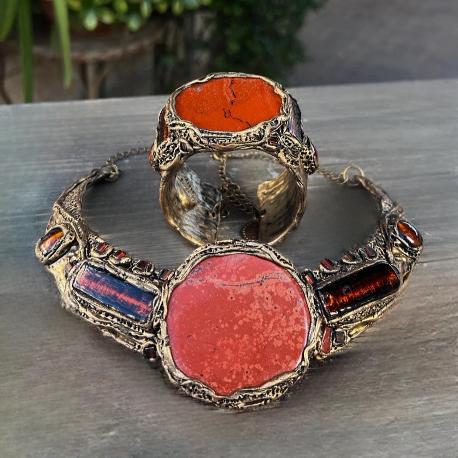 Red Jasper Chunky Statement Choker -Artistic Cluster Necklace