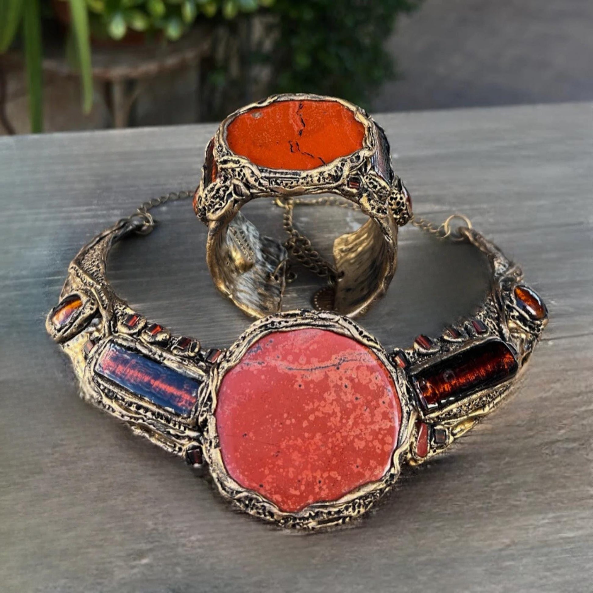 Red Jasper Chunky Statement Choker -Artistic Cluster Necklace