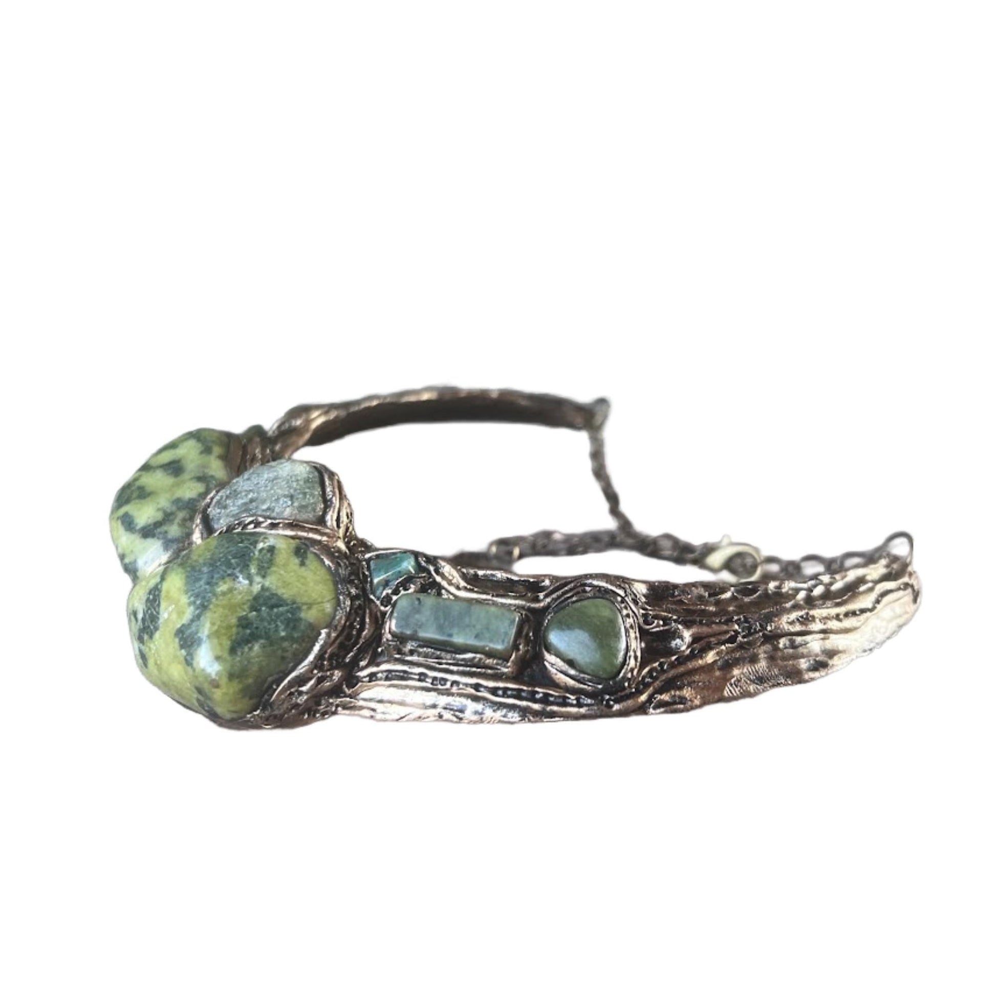 Serpentine Jade and Apatite Green Chunky Necklace - Statement Special Event Jewelry
