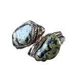 Serpentine and Jade Green Stone Chunky Bracelet -  Hinged Wide Cuff