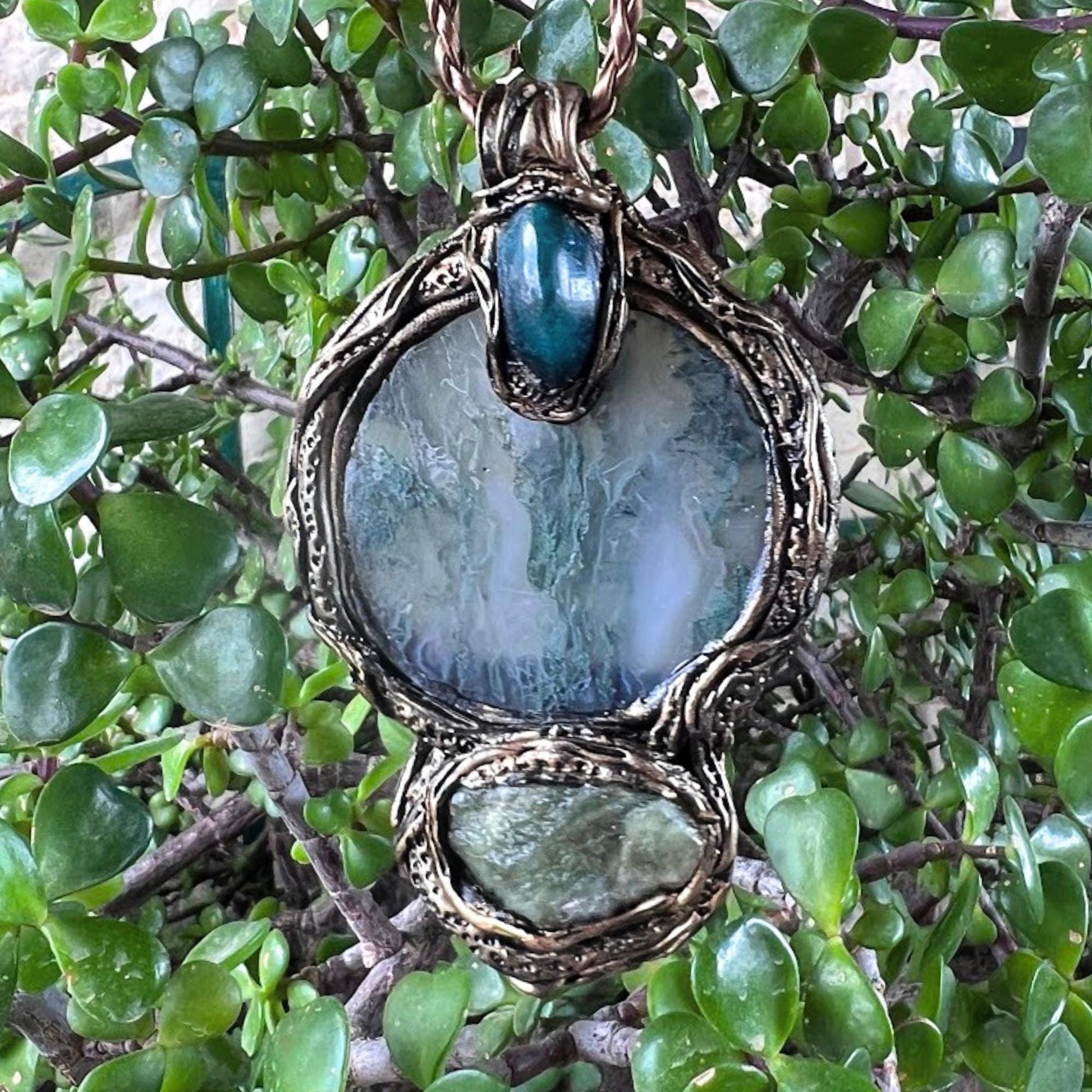 Jade Agate Apatite Pendant Necklace - Green Stone Amulet