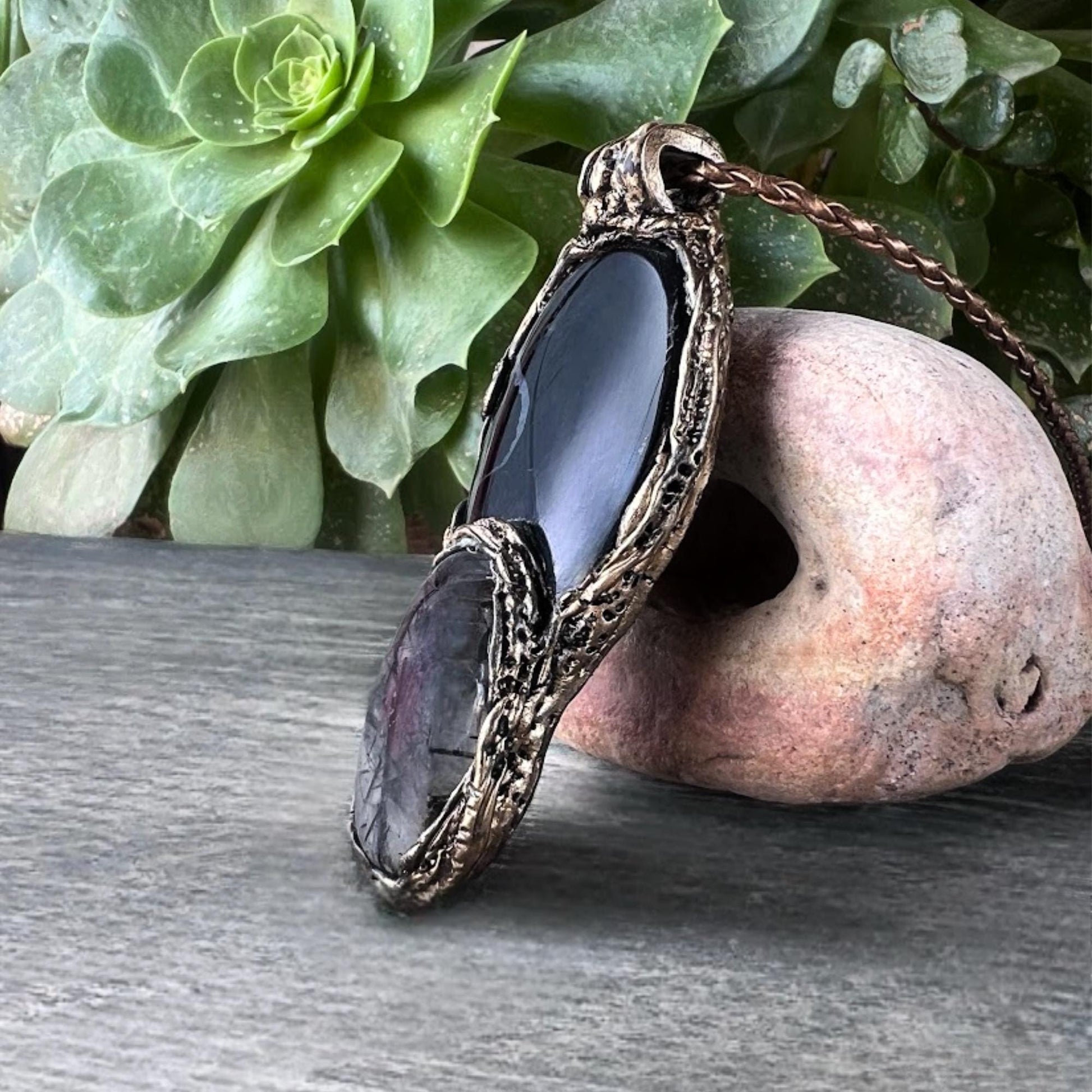 Empath Protection Necklace -  Tourmaline Quartz and Onyx Crystal Amulet