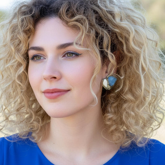 Aquamarine and Pearl Gemstone Earrings -  Light Blue Statement Clip-On Earrings