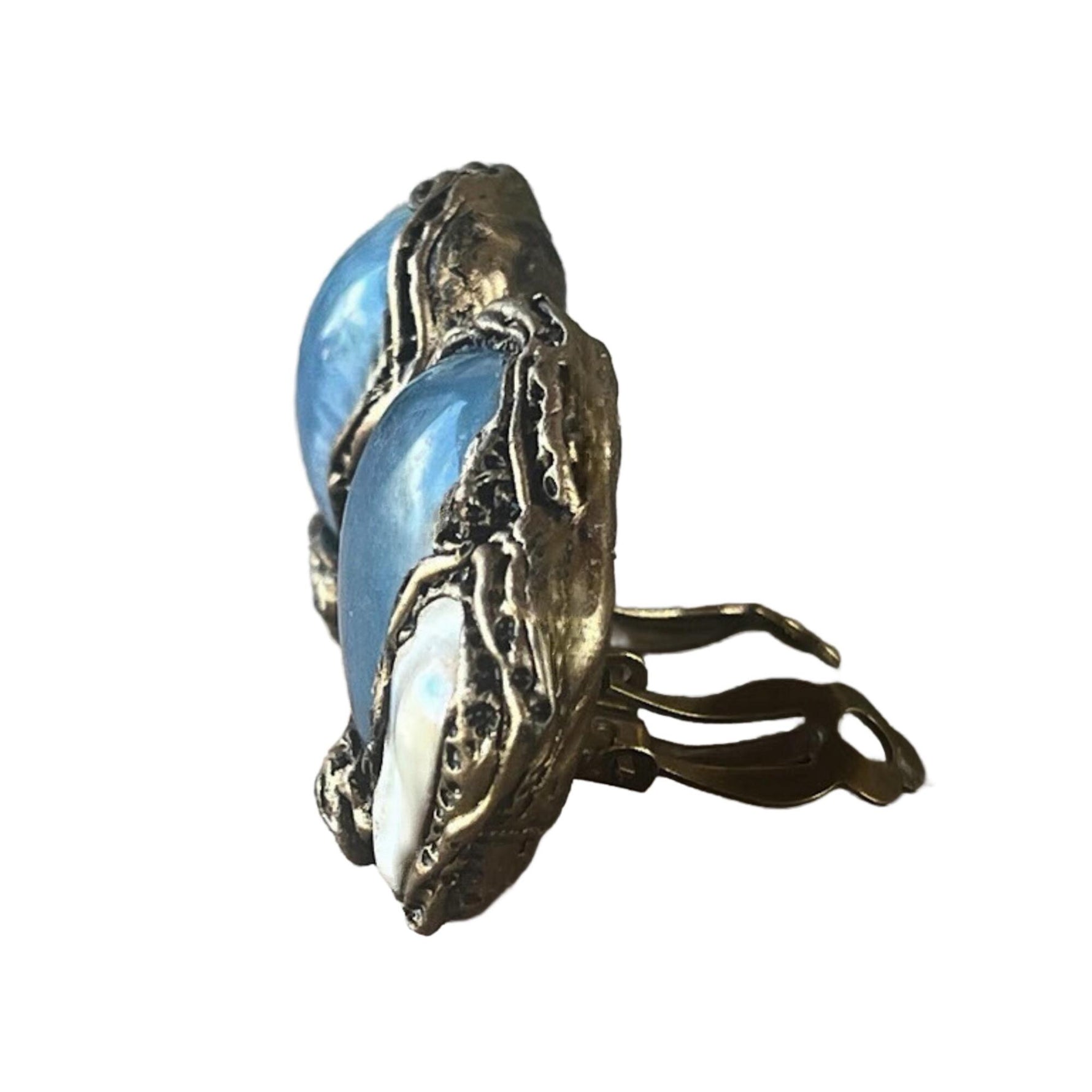 Aquamarine and Pearl Gemstone Earrings -  Light Blue Statement Clip-On Earrings