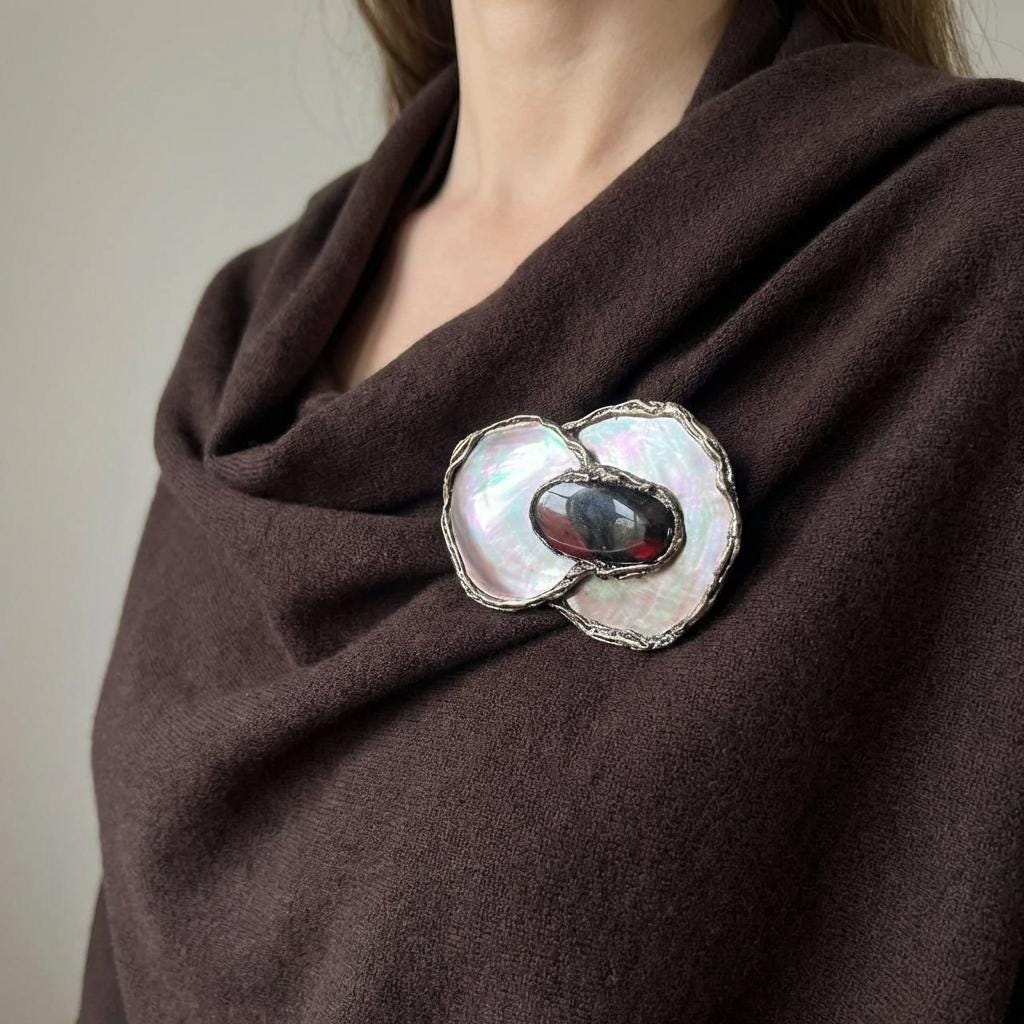 Bold Mother of Pearl and Jasper Brooch Contemporary Statement Pin