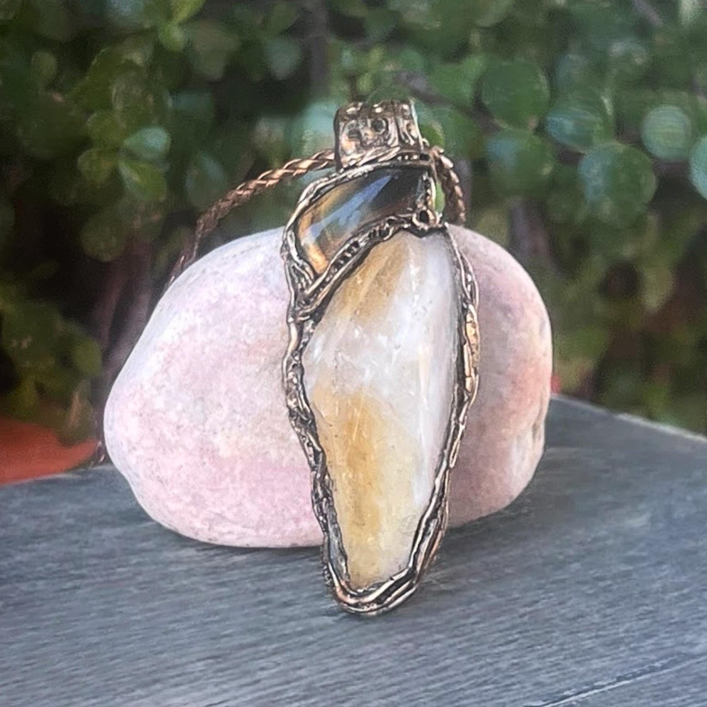 Citrine and Tigers Eye Crystal Amulet Pendant Necklace