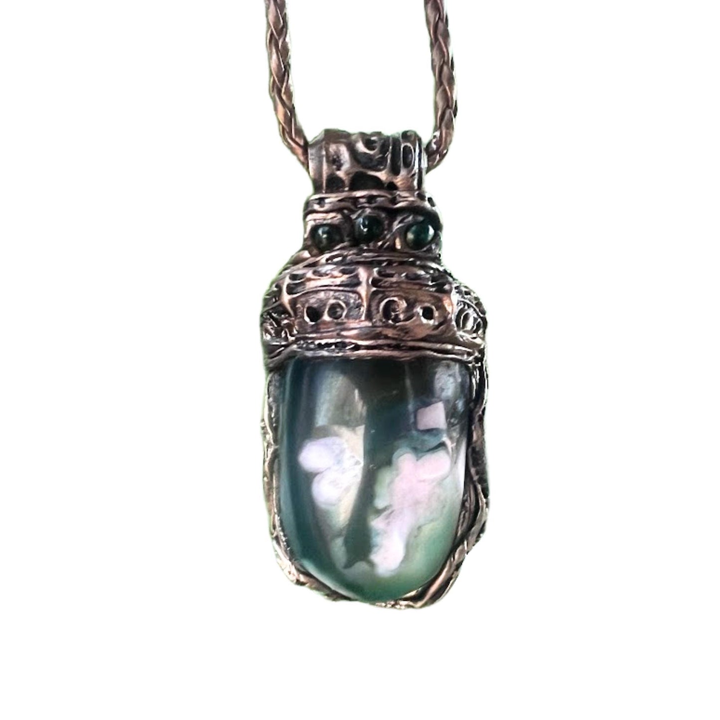 Green Flower Agate Pendant Necklace-  Healing Crystal Amulet