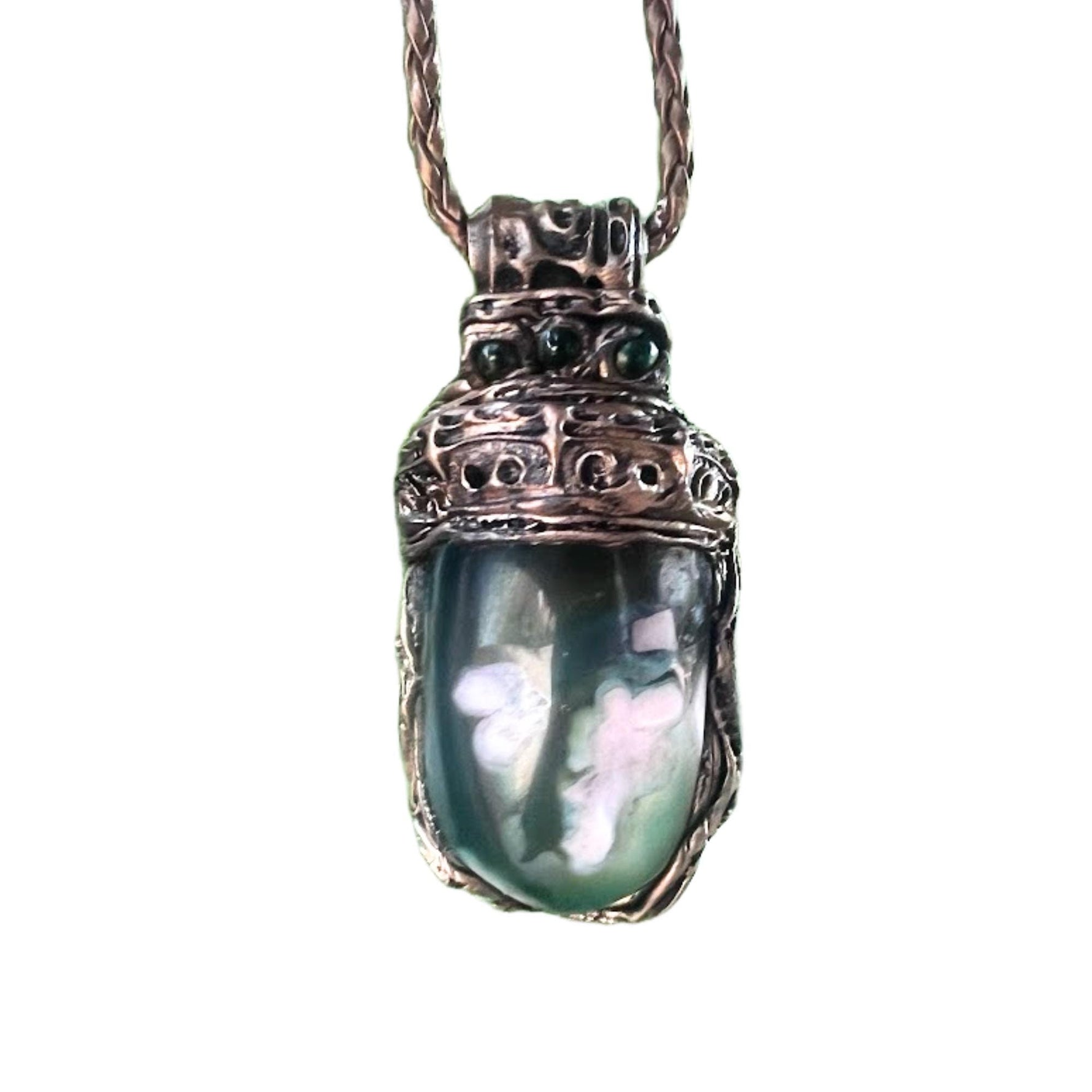 Green Flower Agate Pendant Necklace-  Healing Crystal Amulet