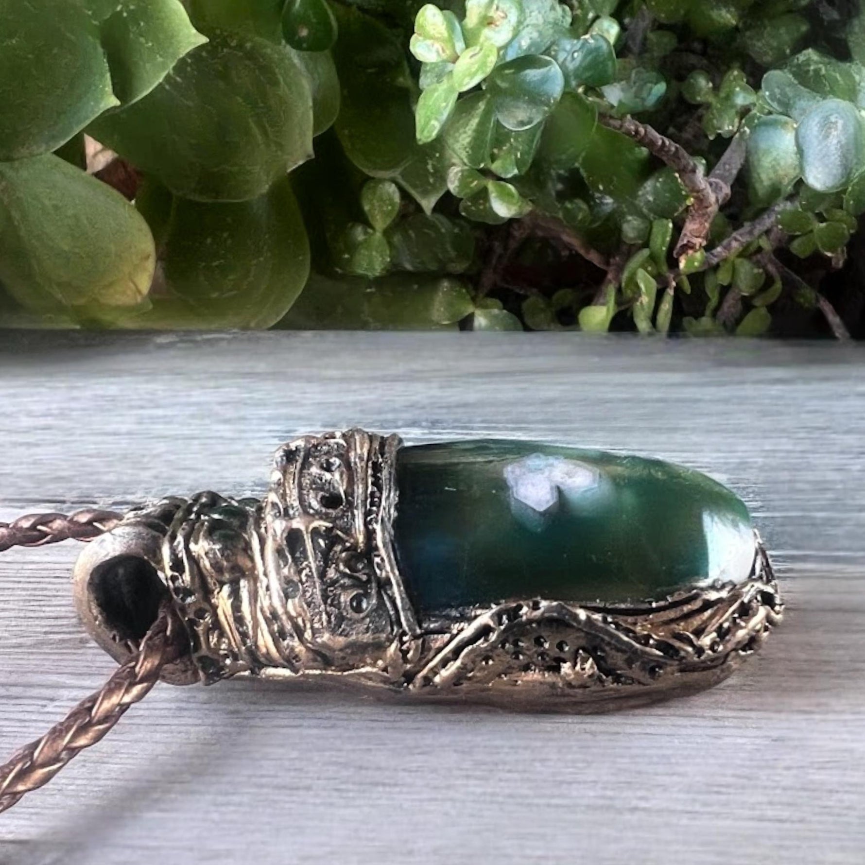 Green Flower Agate Pendant Necklace-  Healing Crystal Amulet