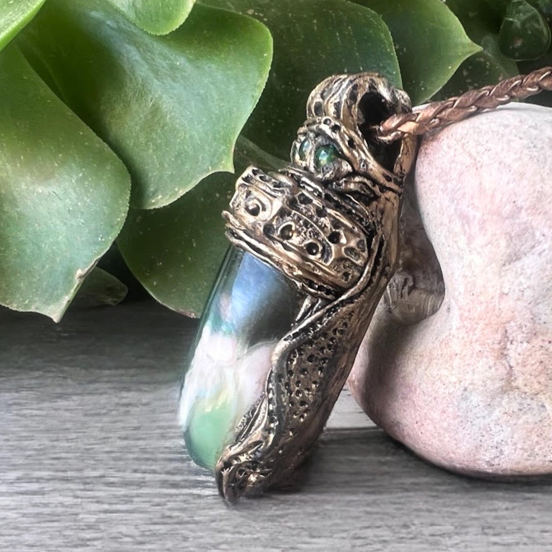 Green Flower Agate Pendant Necklace-  Healing Crystal Amulet