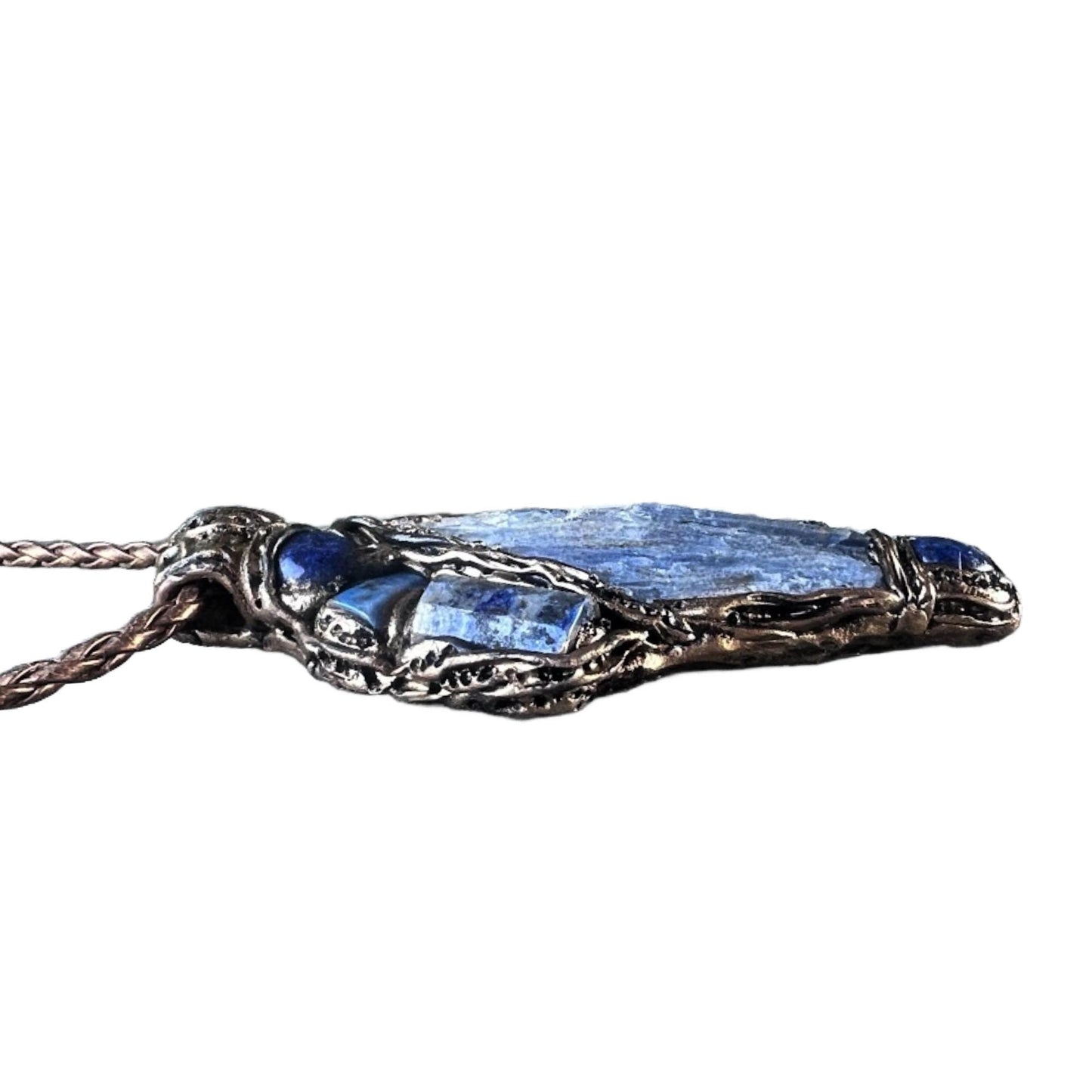 Blue Kyanite and Lapis Lazuli Raw Healing Stone Amulet Necklace